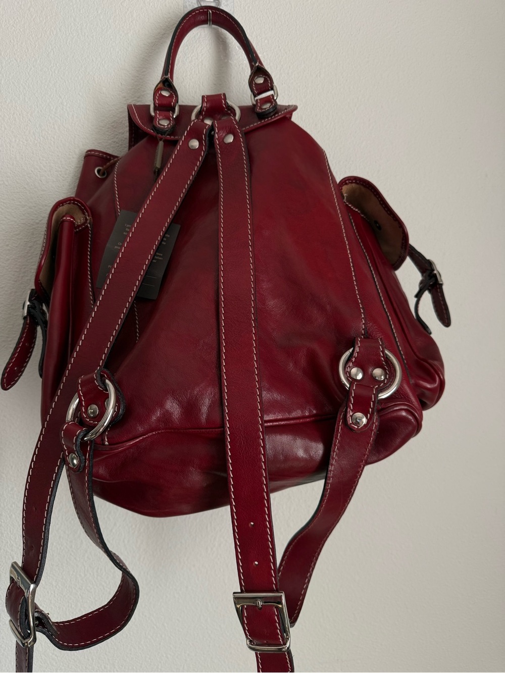 Genuine Leather Deep Red Backpack Multi-pocket - Picture 12 of 13